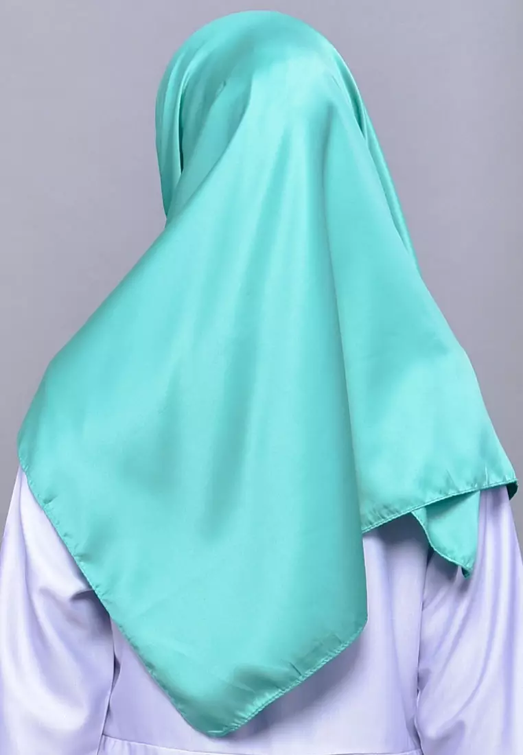 Two-sided Satin Square Scarf Hijab Wanita Bolak-Balik Green