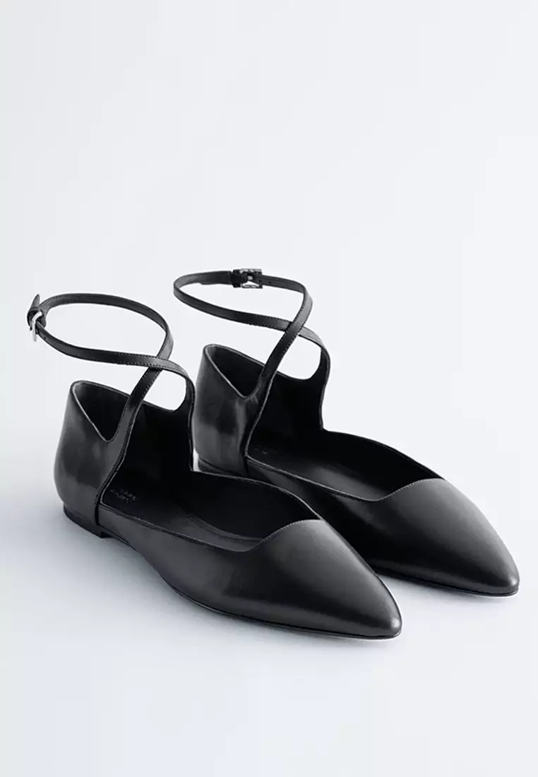 Leather Cross-Strap Ballet Flats