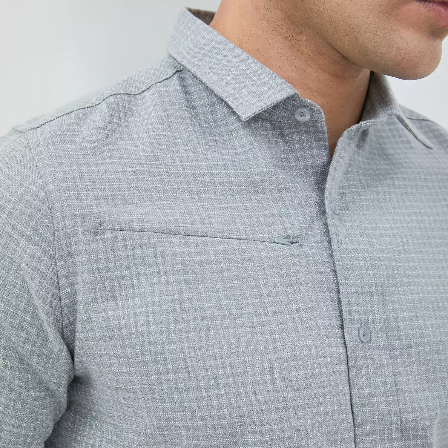 Jobb Presley Kemeja Pria Lengan Panjang Slim Fit Abu-Abu Colour Dark Grey