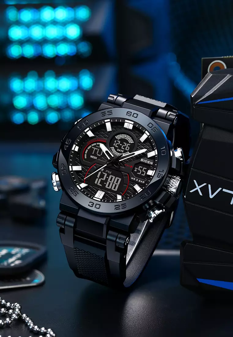 Jam Tangan Pria Original Analog & Digital Multifungsi Olahraga Tali Silikon Anti Air Jam Tangan Cowok-black