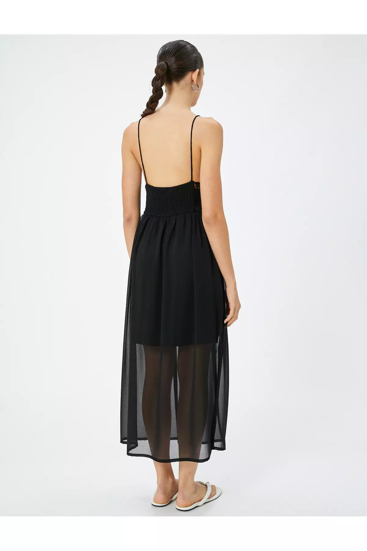 Midi Length Tulle Crochet Beach Dress Thin Straps and Lined