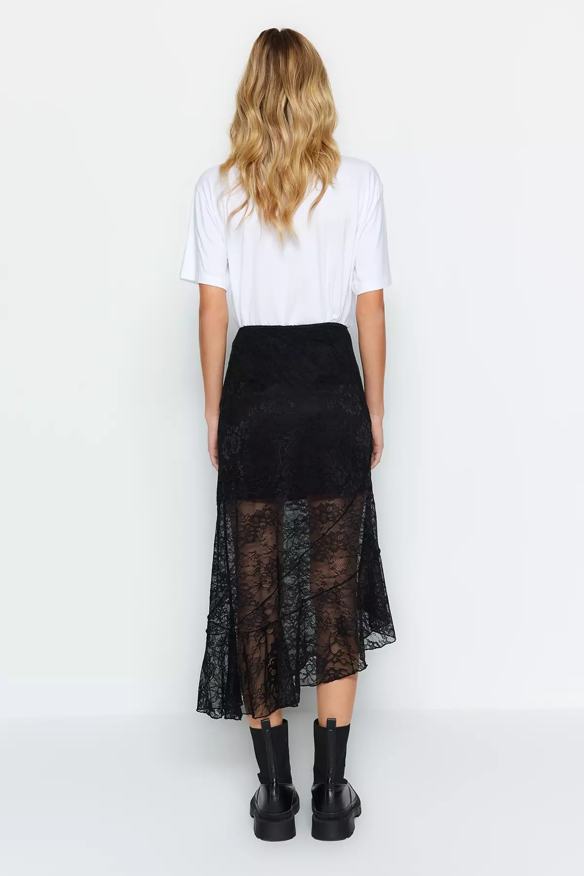 Asymmetrical Lace Midi Skirt