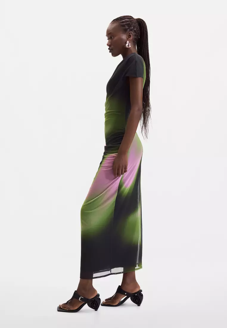 Gradient-Color Printed Short-Sleeve Dress