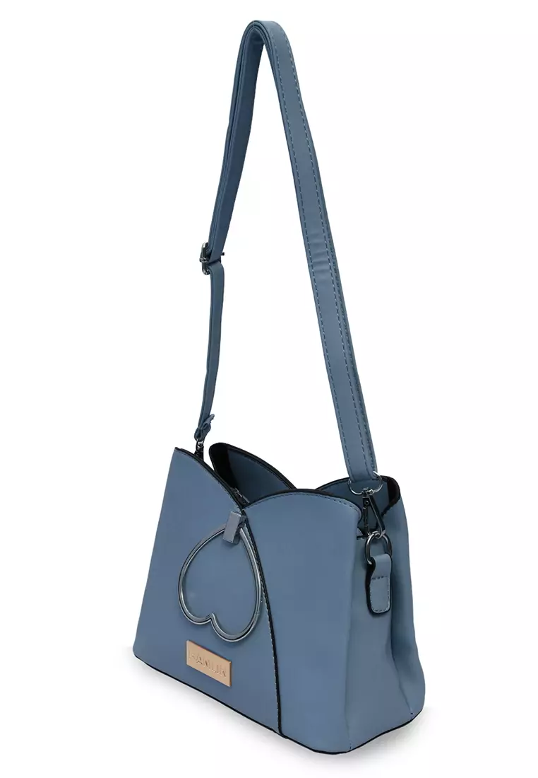 Eilaria Tas Selempang Wanita Love Design Sling Bag Large Compartment Material Leather ORIGINAL - Blue