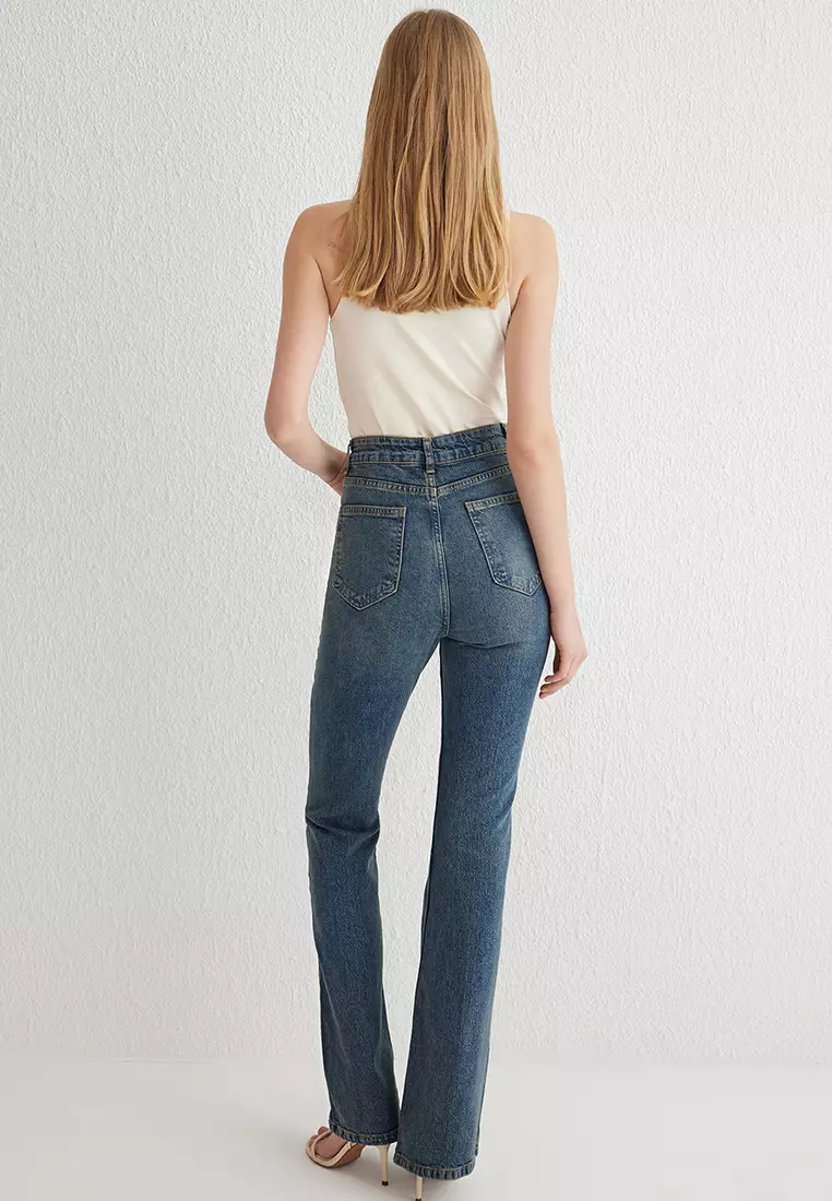 Dark Blue High Waist Flare Jeans
