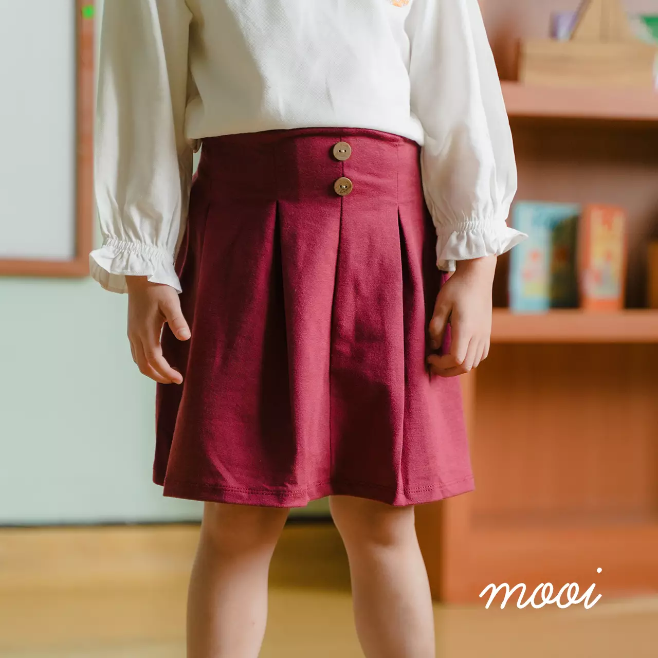 Mooi Rok Anak Perempuan Ayako Pleat Pants - Maroon