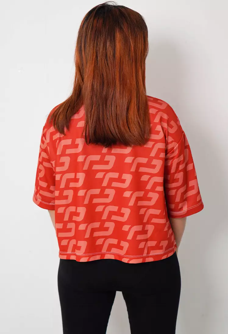 LSB39 baju olahraga wanita crop top oversize big size dry fit aerobic poundfit merah darah maroon