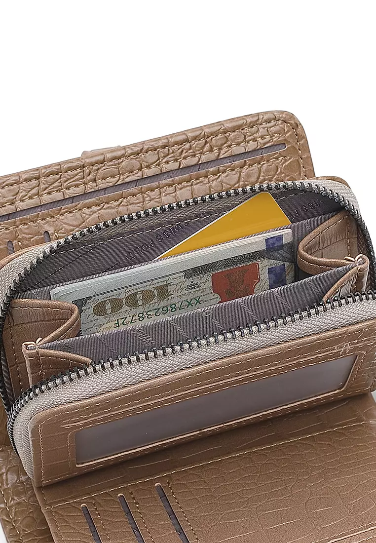 Women's Croc Wallet with Coin Compartment - Khaki