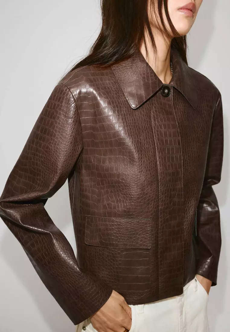 Croc-Effect Faux Leather Jacket