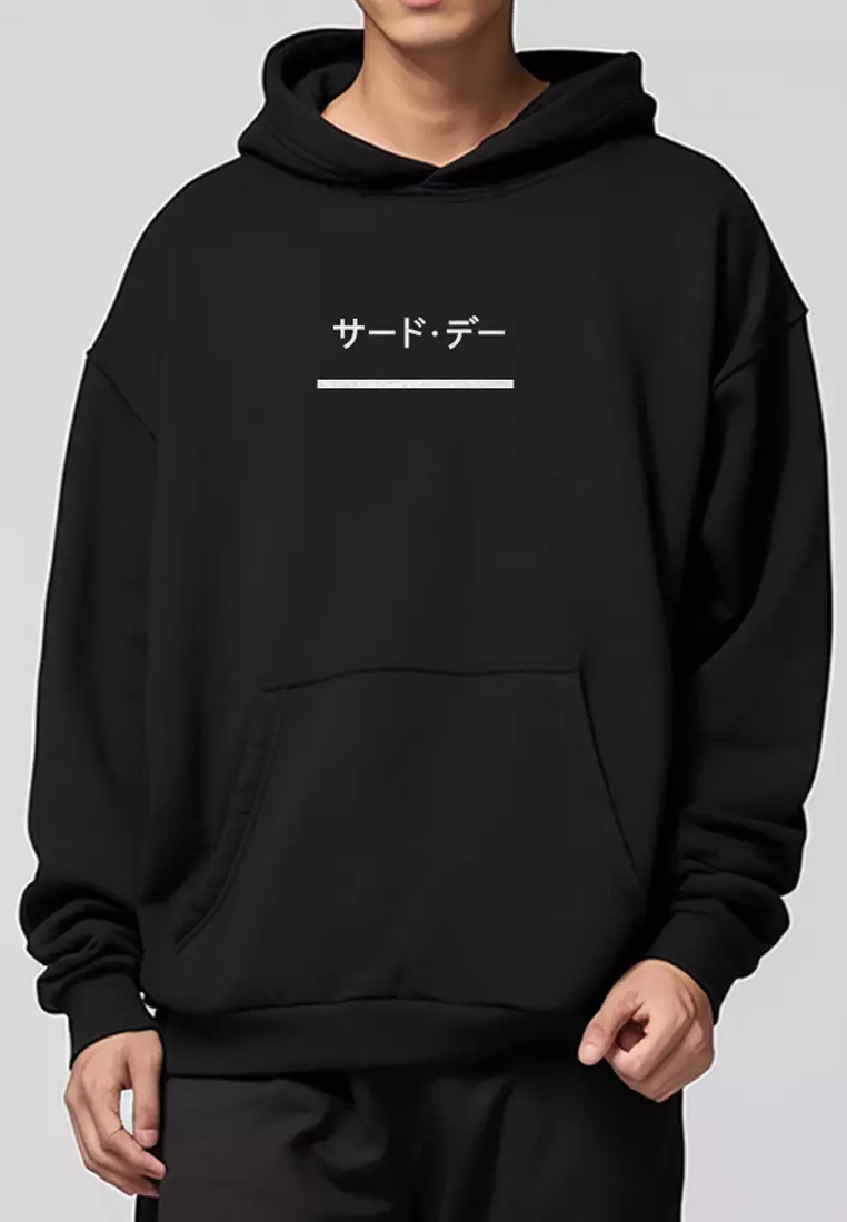 MTD93F Hoodies Premium ScubaLux Anti Kusut Waterproof "Katakana Underline" Hitam