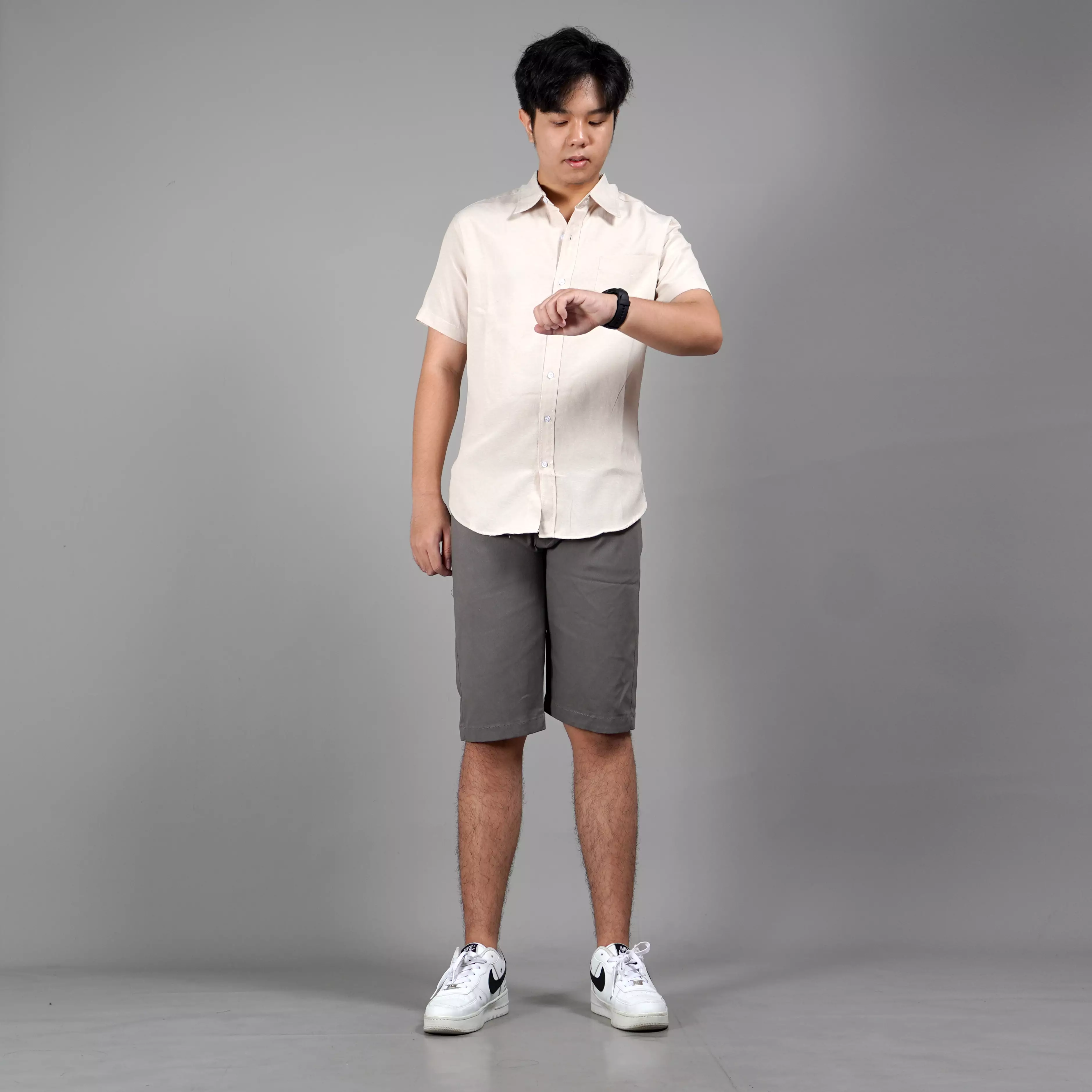 CALEB Work Shirt Casual Shirt Kemeja Pria Lengan Pendek - BEIGE