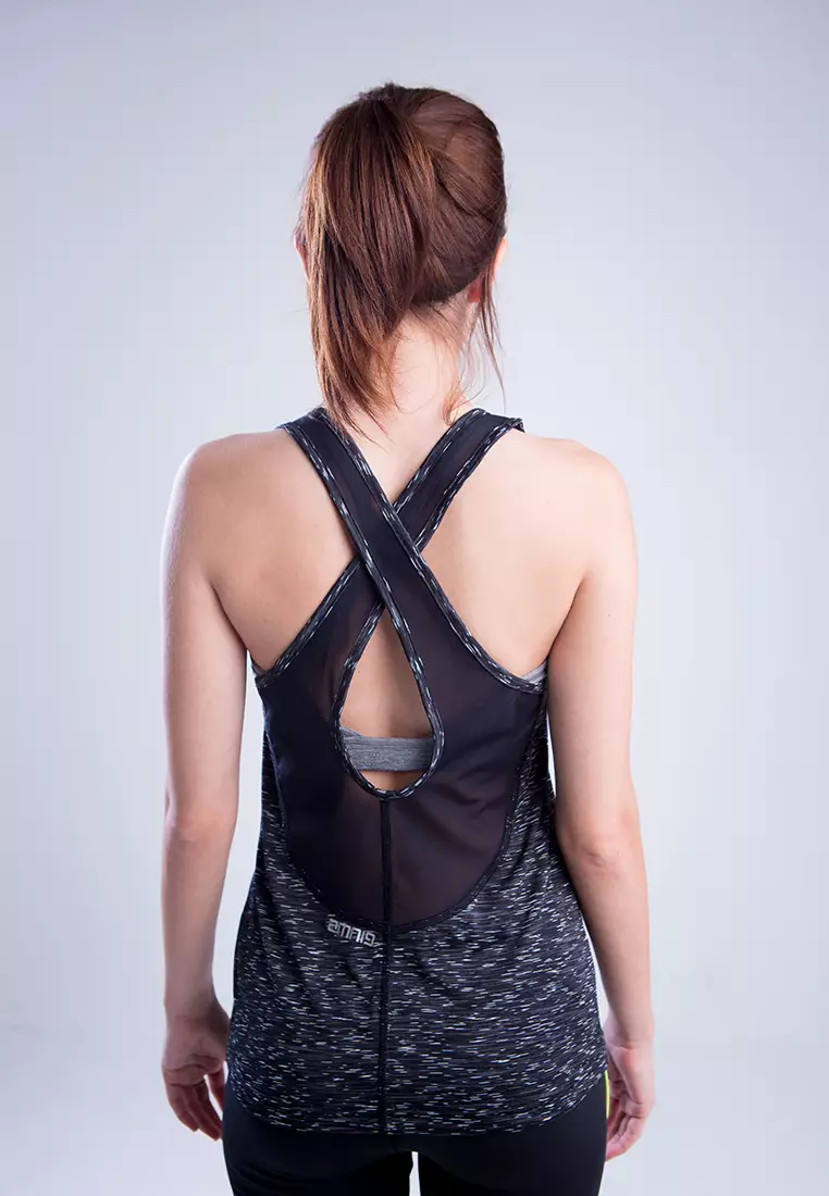 Women Flex Pro Cross Back Tank Top (Deep Black Combo)