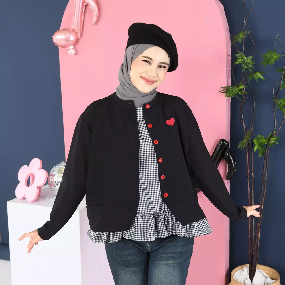 Tiya Sleeveless Tartan Basic Tops - Black M19864 R62S5