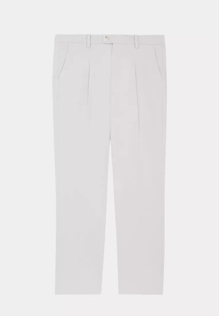 Light Grey Regular-Fit Stretch Casual Pants