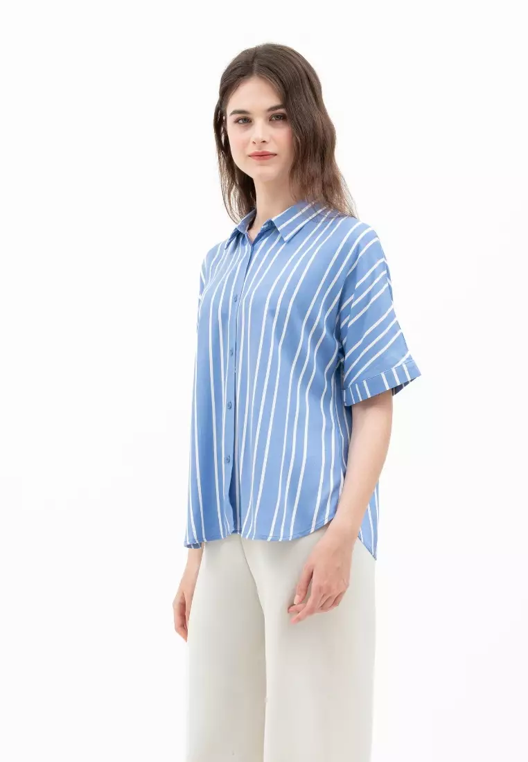 Urban Exchange Kimiko Stripe Blue Shirt