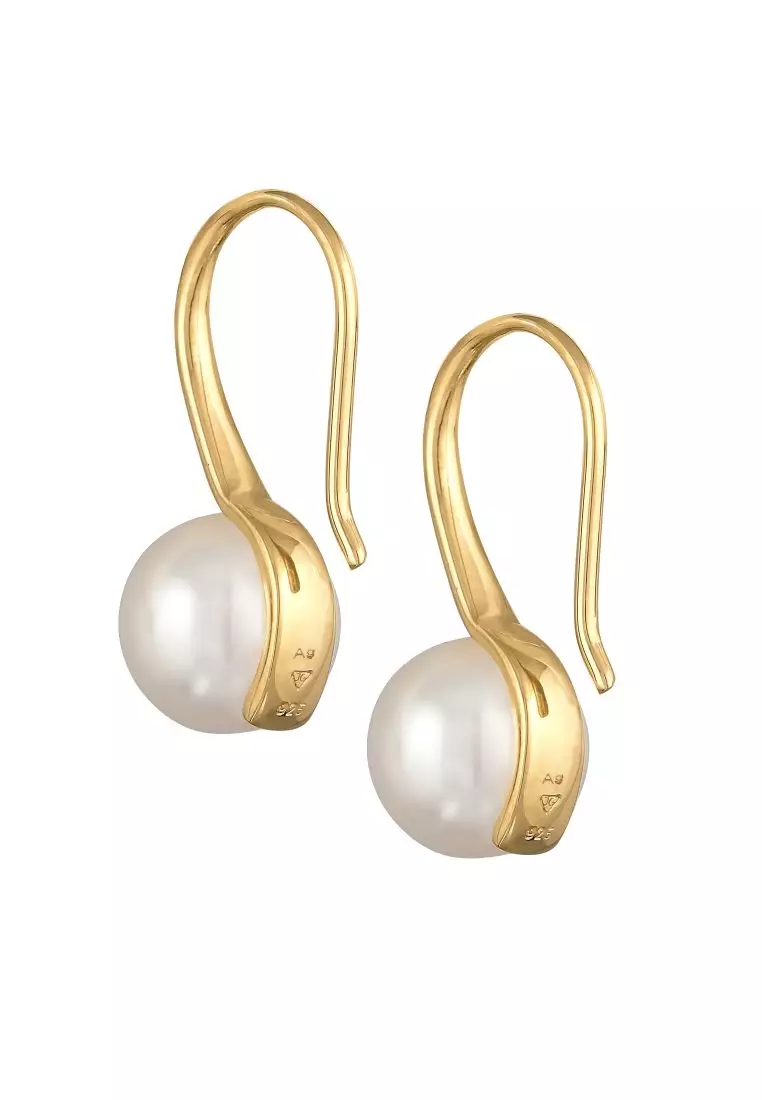 Anting Perhiasan Perak 925 Wanita Drop Classic Elegant Synthetic Pearl Gold Plated Embellished with Crystal by Swarovski®