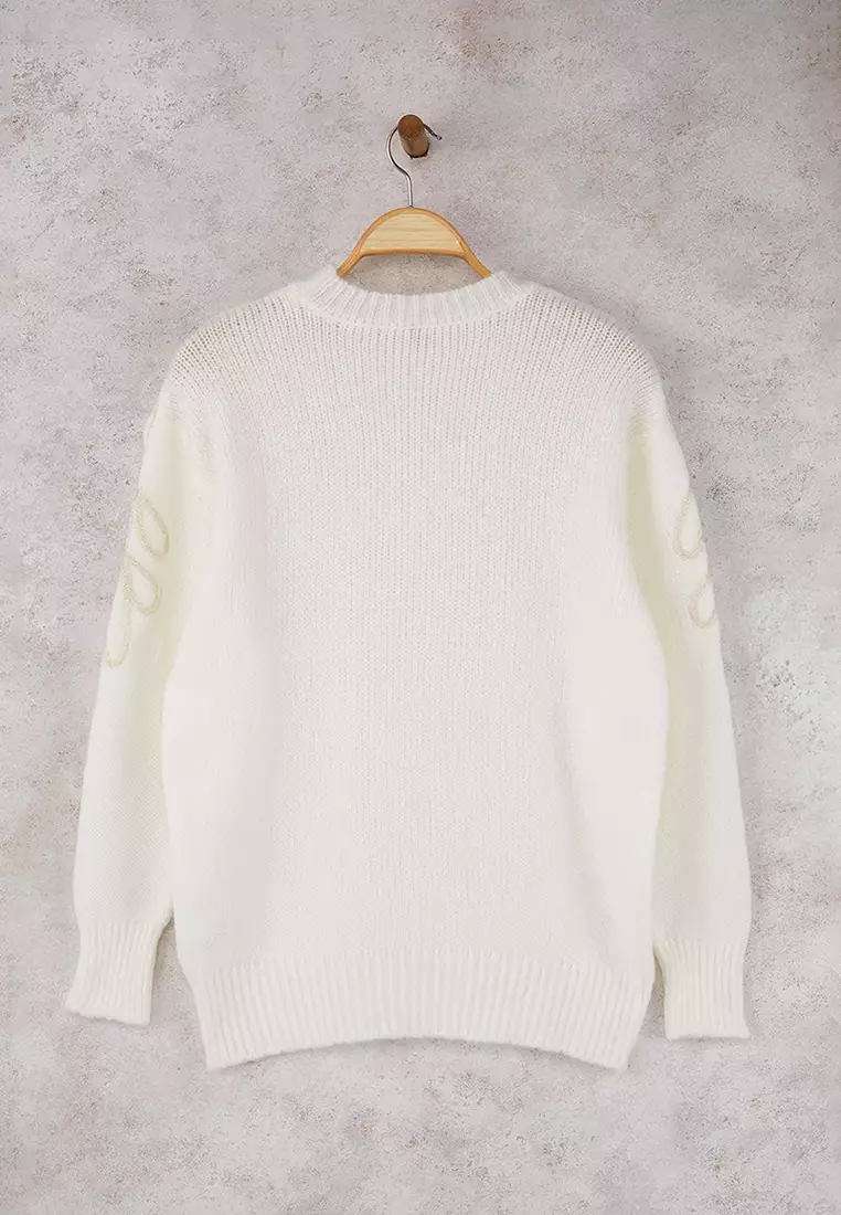 Glittery Embroidery Detailed Soft Feeling Knitwear Sweater