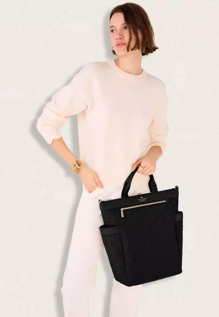 Kate Spade Spade Flower Quilted Fabric Convertible Backpack Black