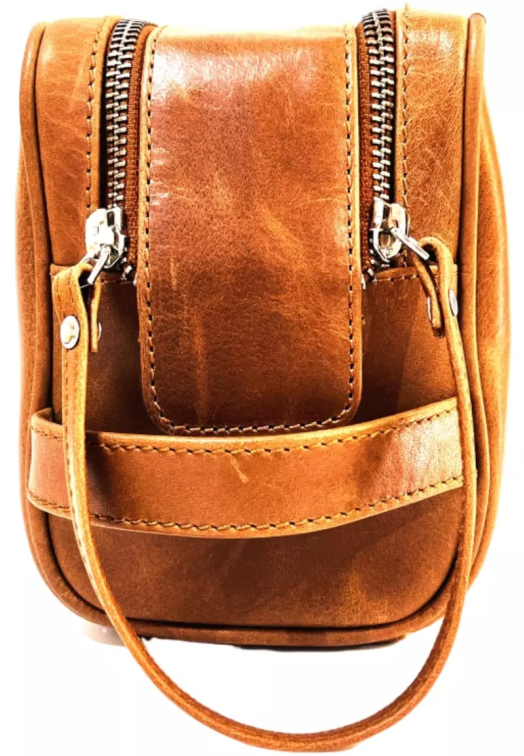 Leather clutch for Men - Leather Bag -Travel Bag-Toilet bag- Wristlet for Men - J0071 BROWN