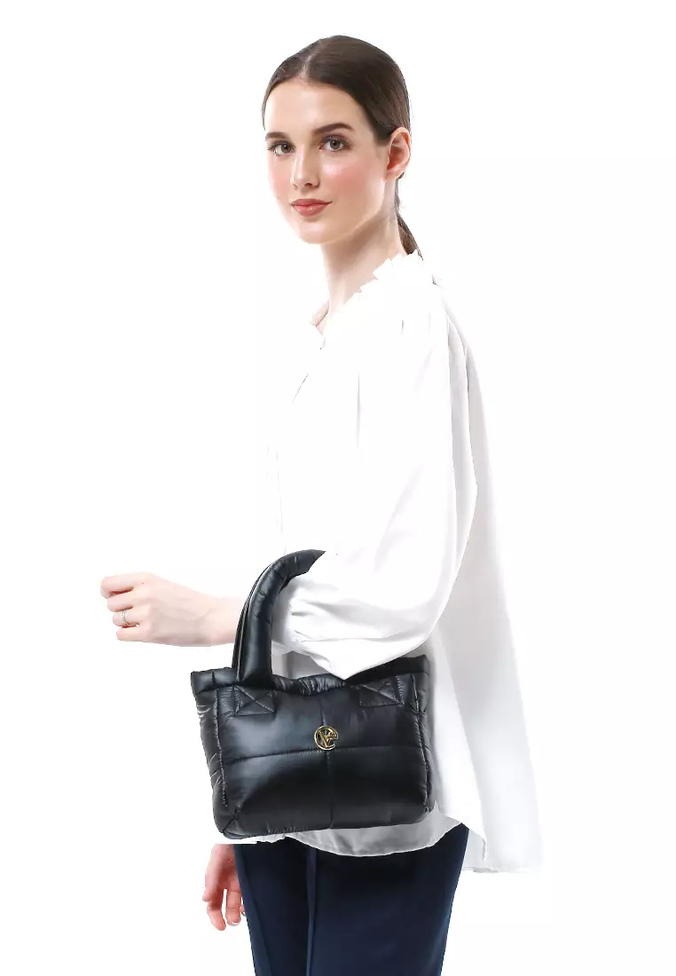 Angelina Pillow Puffy Bag Smooth Texture And High Quality - Black Metalic