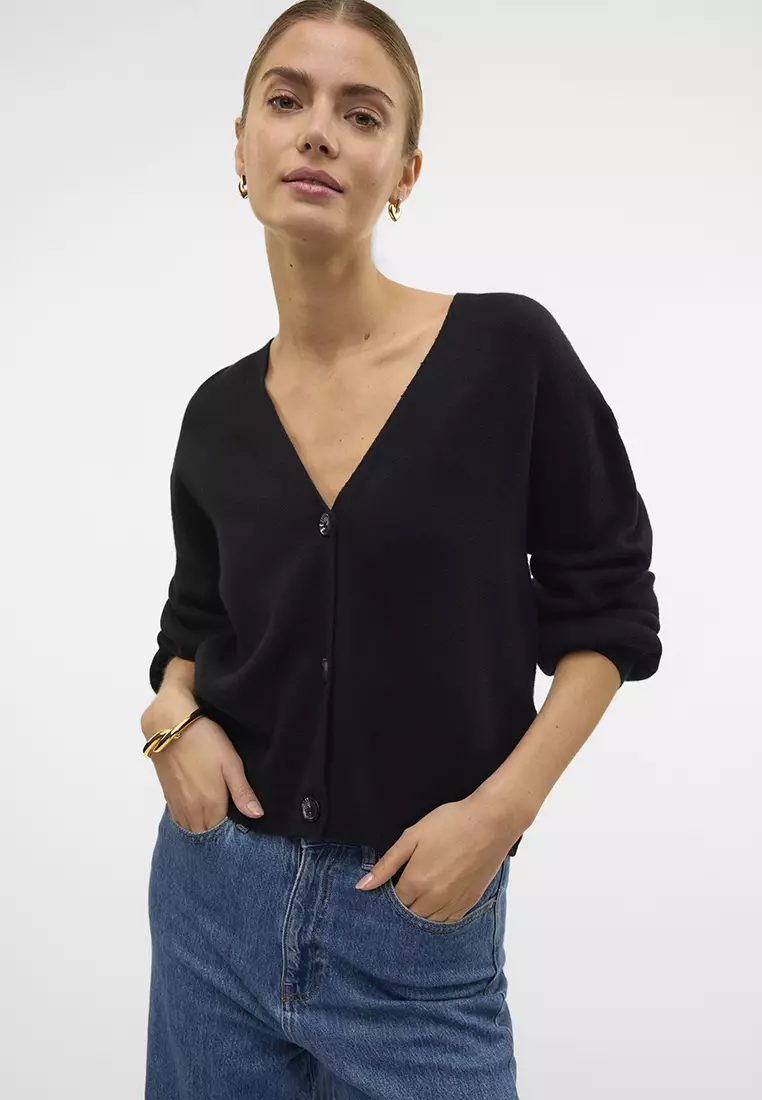 Gold Long Sleeve V-Neck Button Cardigan