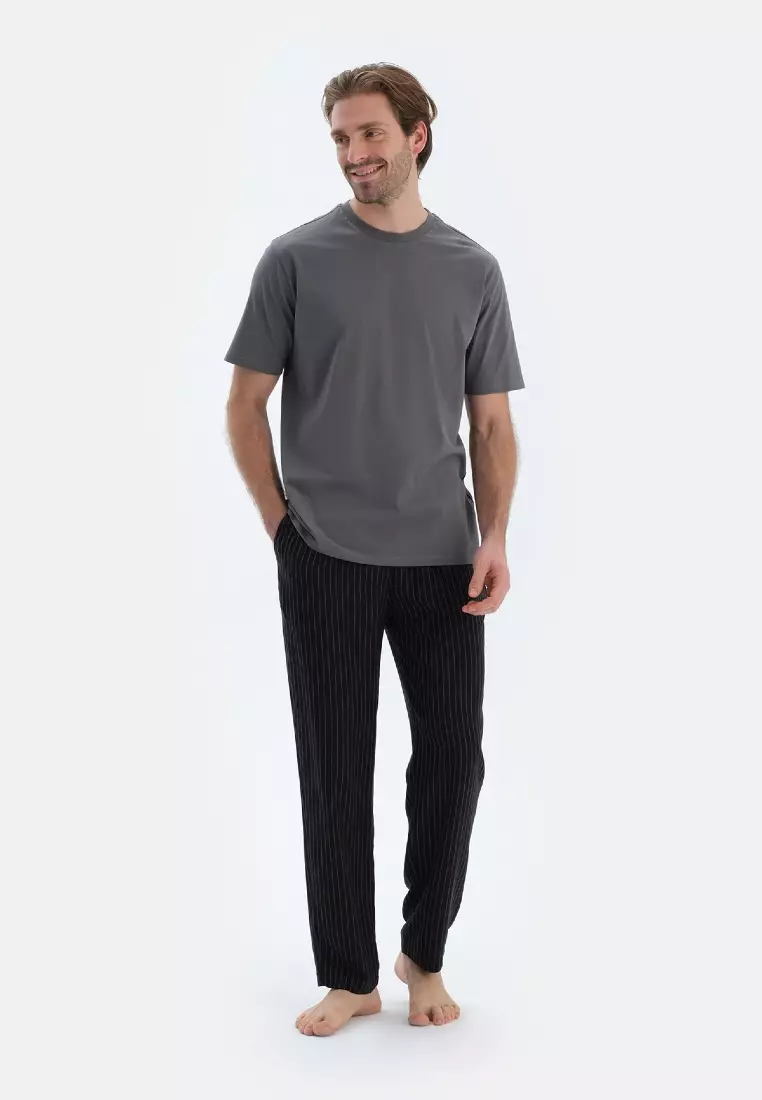 Dark Grey T-Shirt, Crew Neck, Regular, Short Sleeve Sleepwear for Men