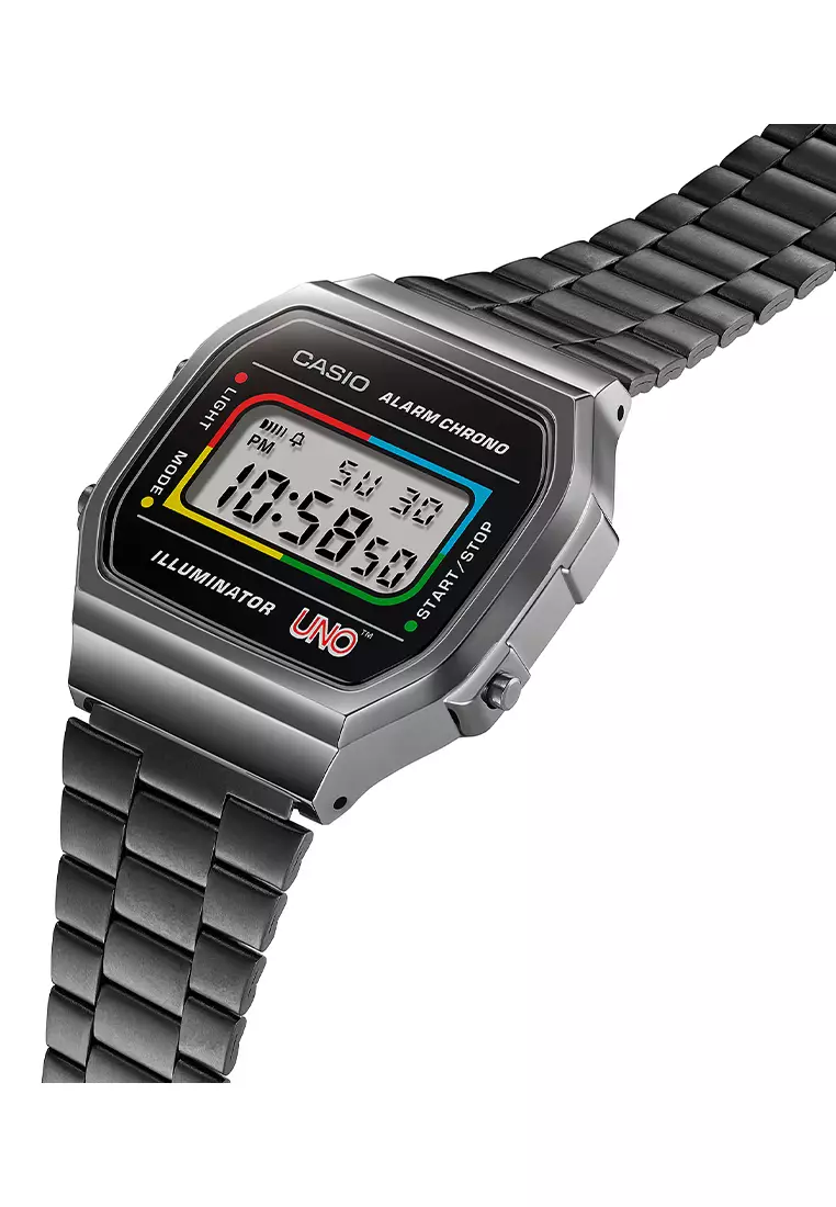 Casio Vintage UNO Collaboration A168WEUC-1A Jam Tangan Unisex - Stainless Steel