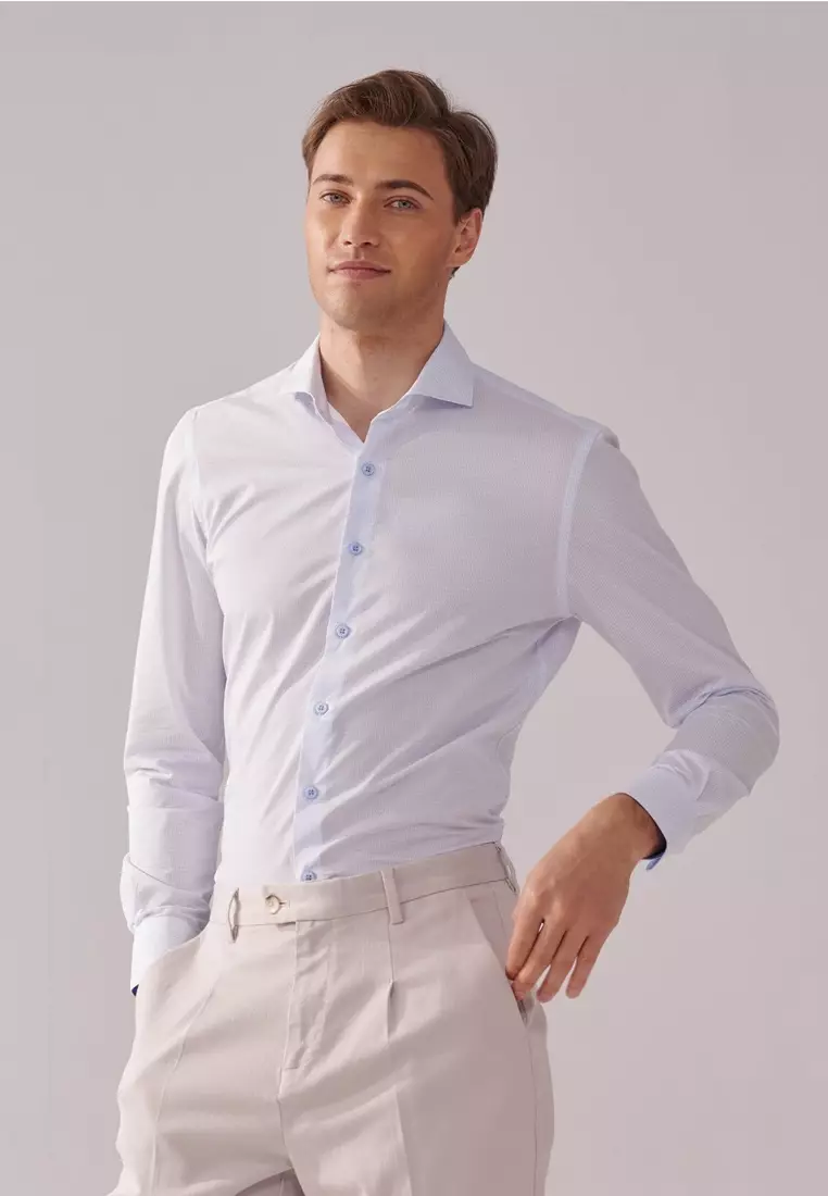 Light Blue Diamond Print Slim Fit Shirt