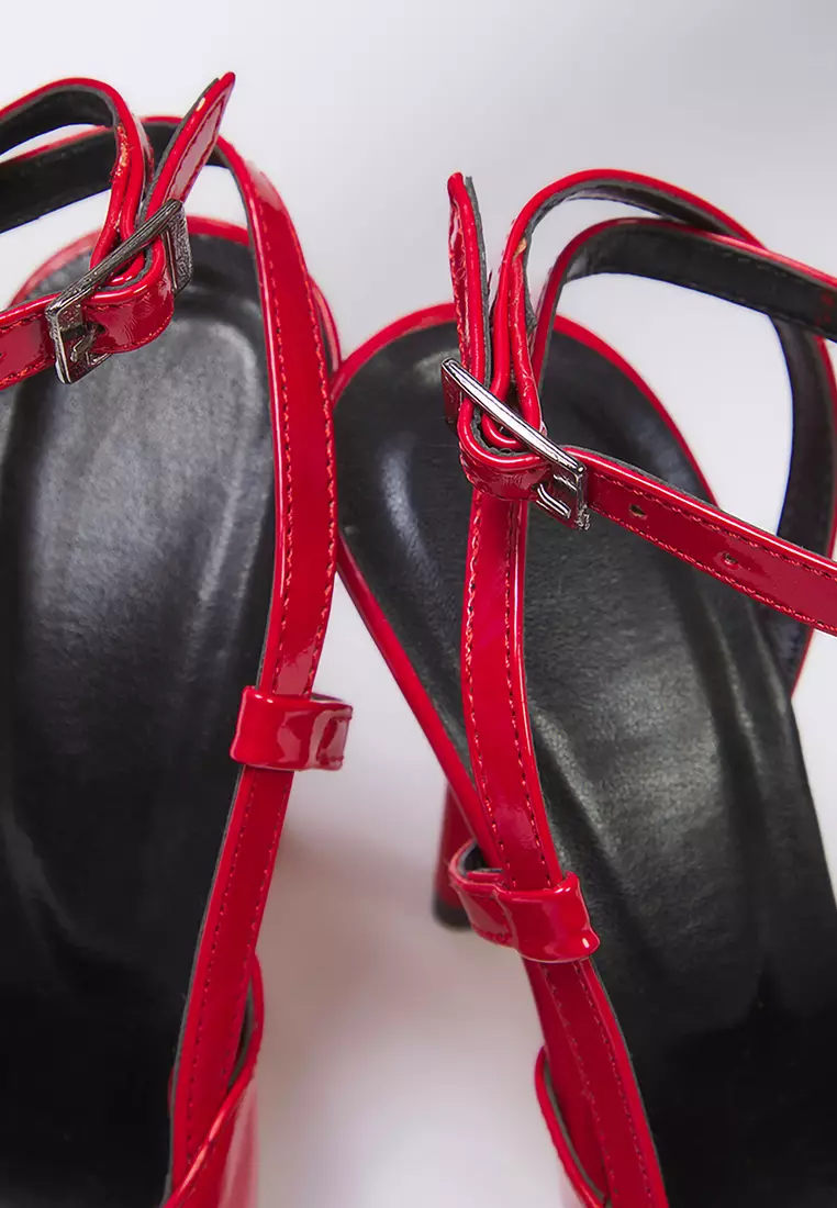 Red Patent Leather Ankle Strap Pointed Toe Women Classic Thin Heels Shoes Takss25To00081