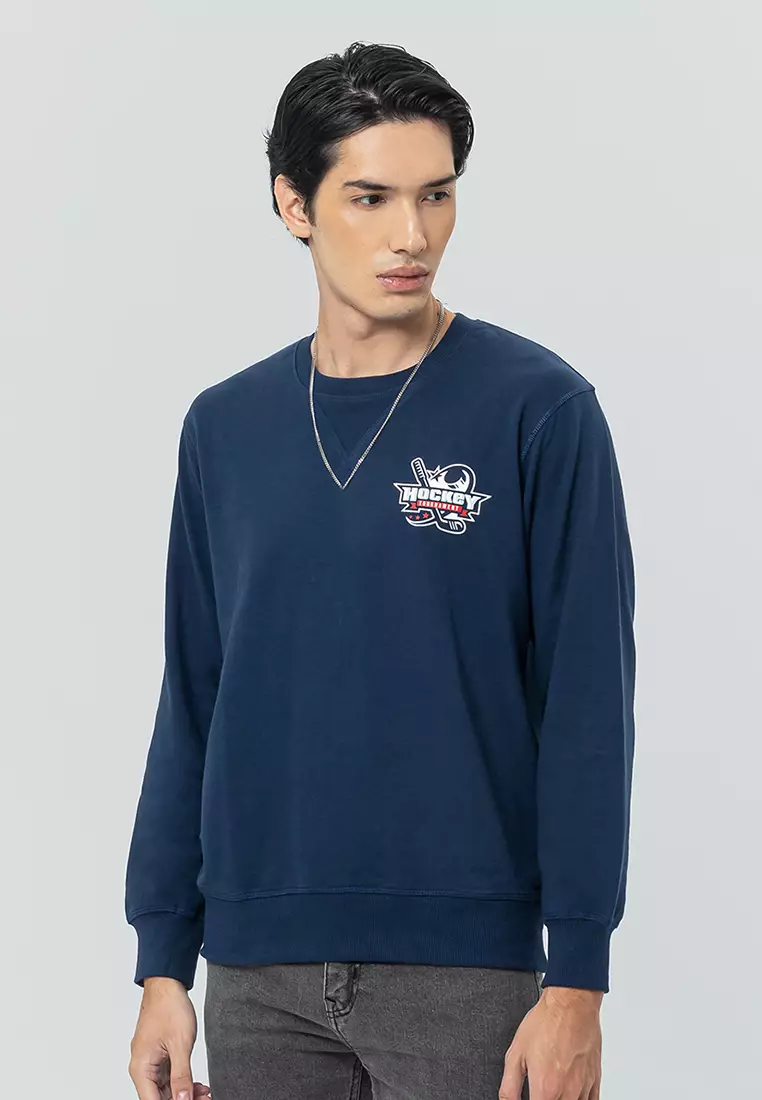 ICELAND NAVY Sweatshirt Lengan Panjang LS - Top Man Graphic Sweatshirt Warna Navy Blue - Ukuran S