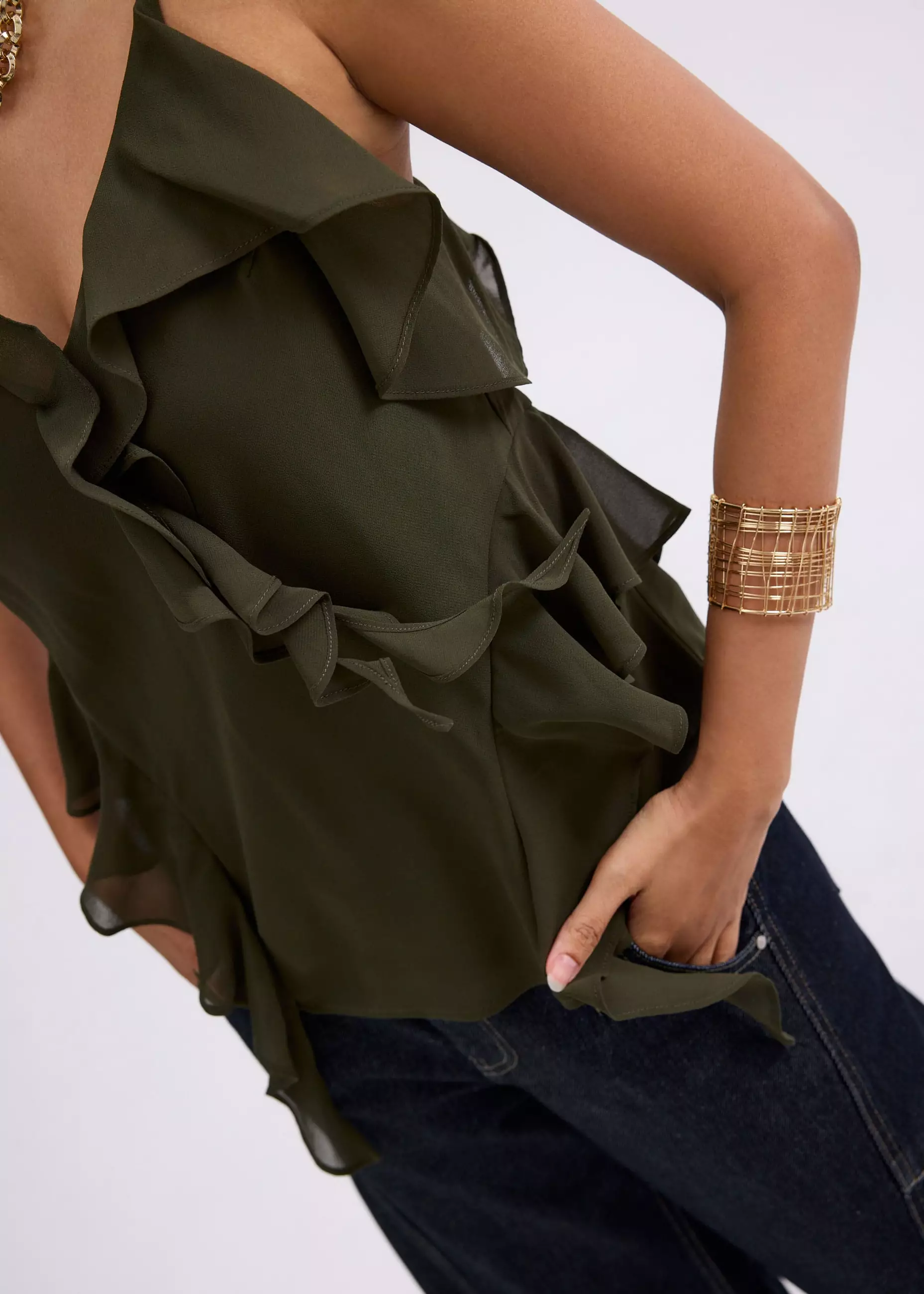 Atasan Wanita - Georgette V-neck Frill Camisole