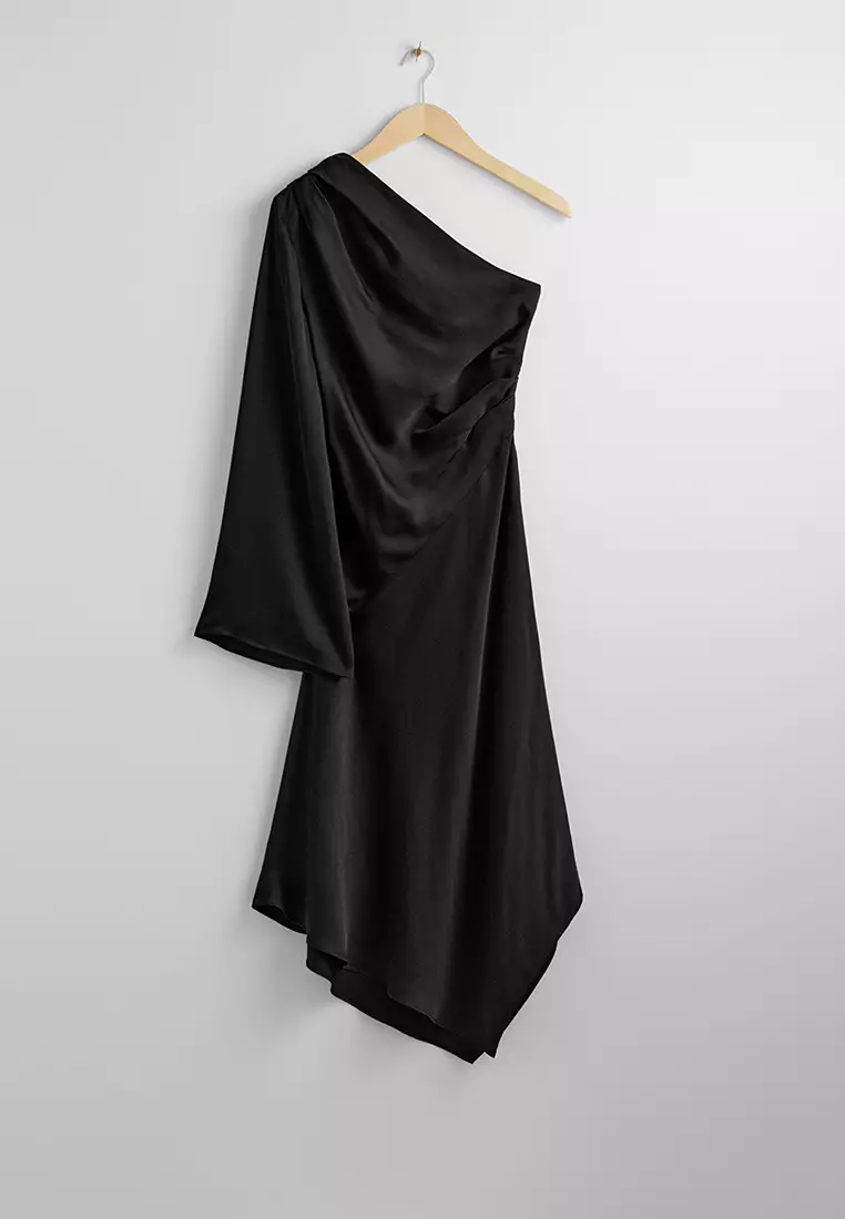 One-Shoulder Satin Midi Dress