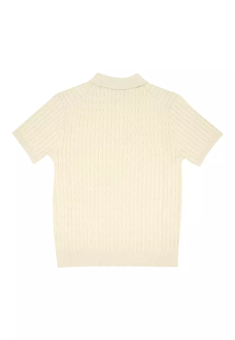 Men's Cable Knit Poloshirt - Light Apricot