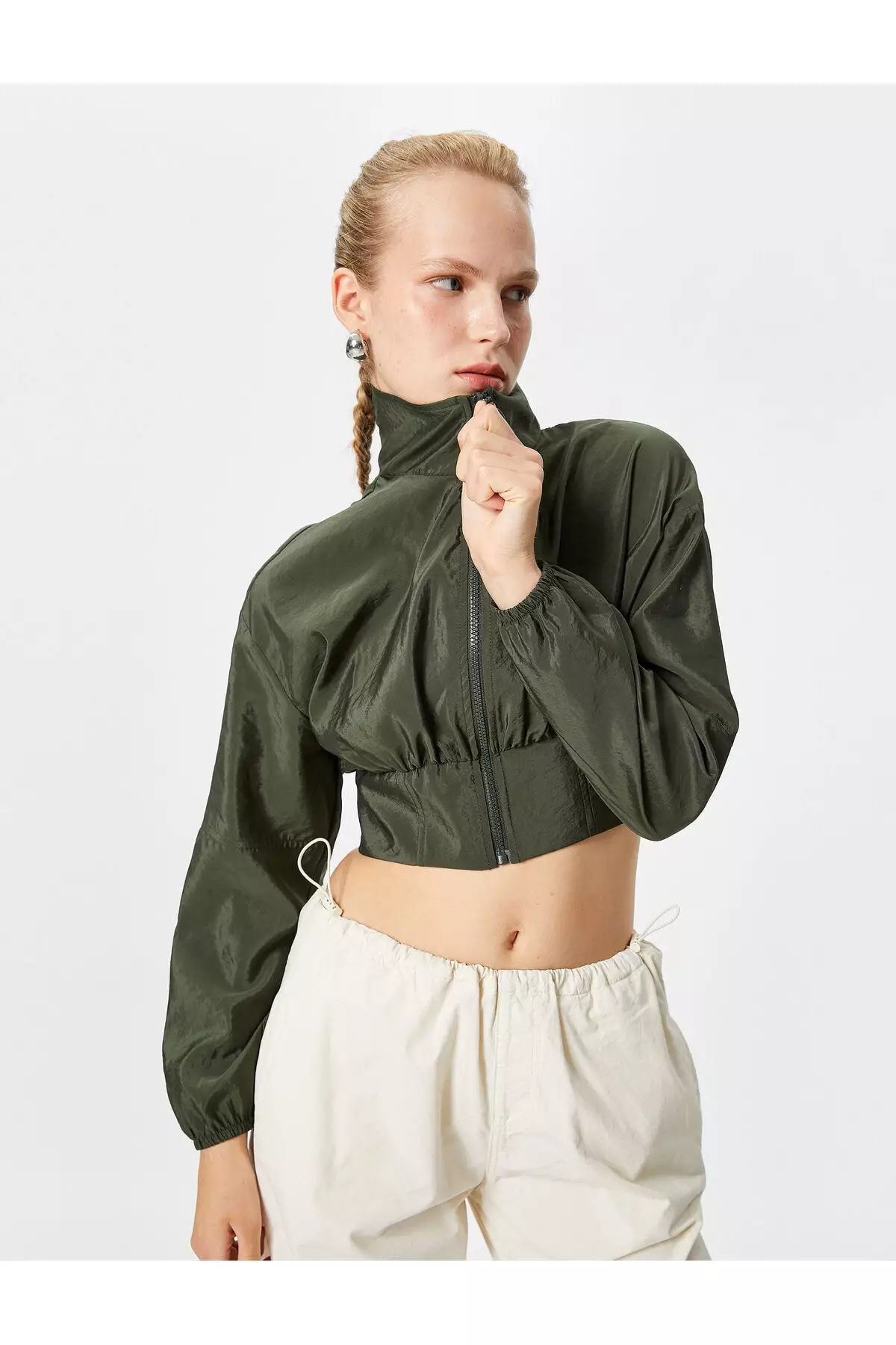 Stand Up Collar Crop Parachute Jacket