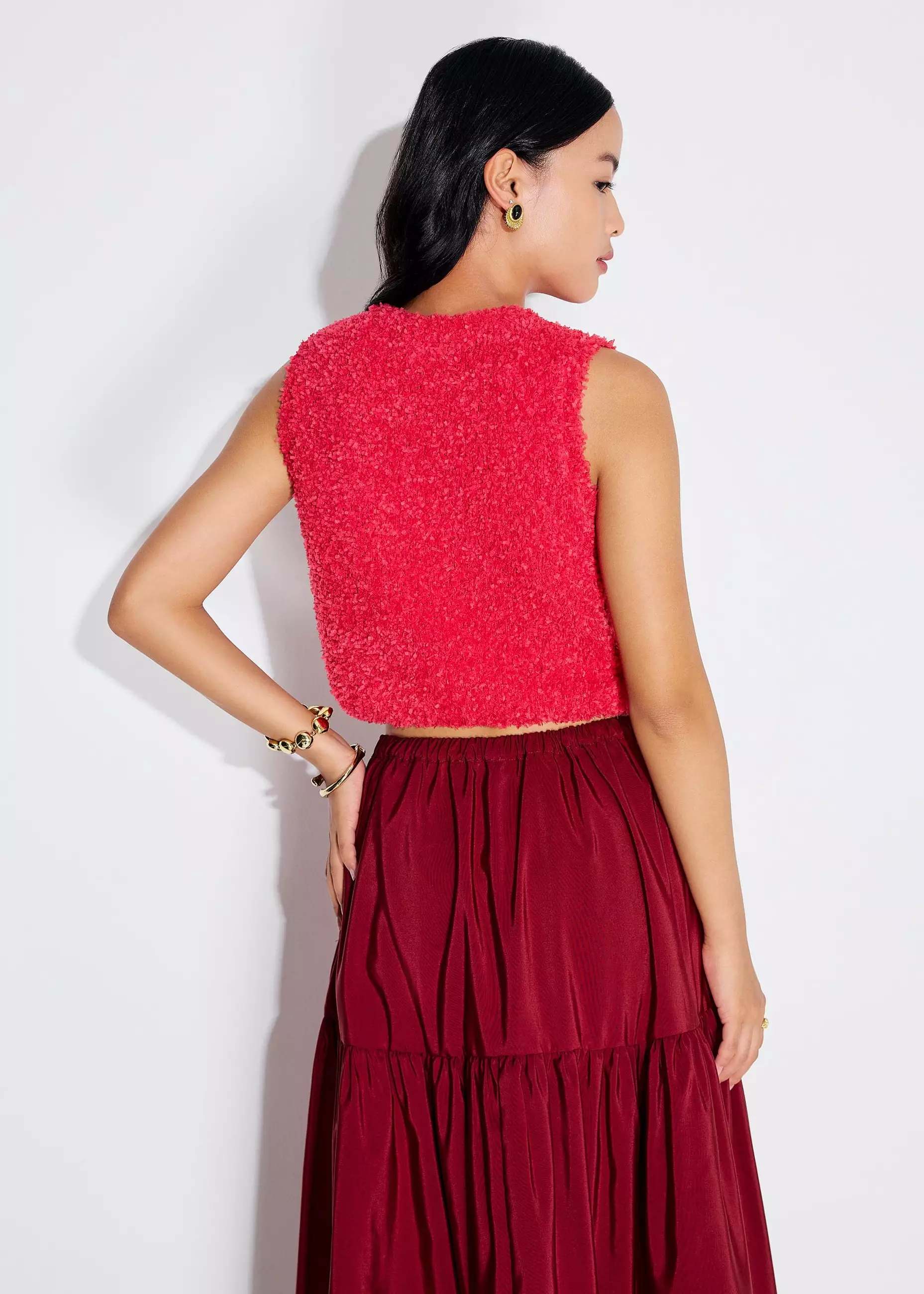 Atasan Wanita - Fuzzy Knit Shell Crop Top