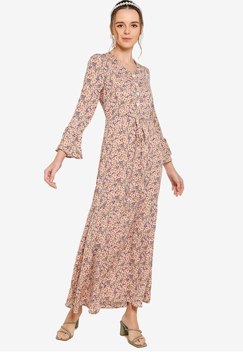 Lubna brown Floral Print Dress D8A5EAA3F523FCGS_1