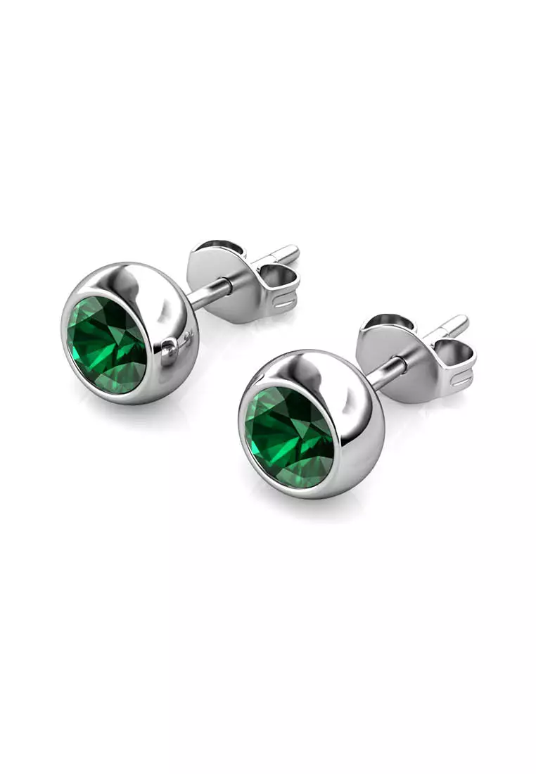 Birth Stone Moon Earring May Emerald WG - Anting Crystal Swarovski by Her Jewellery