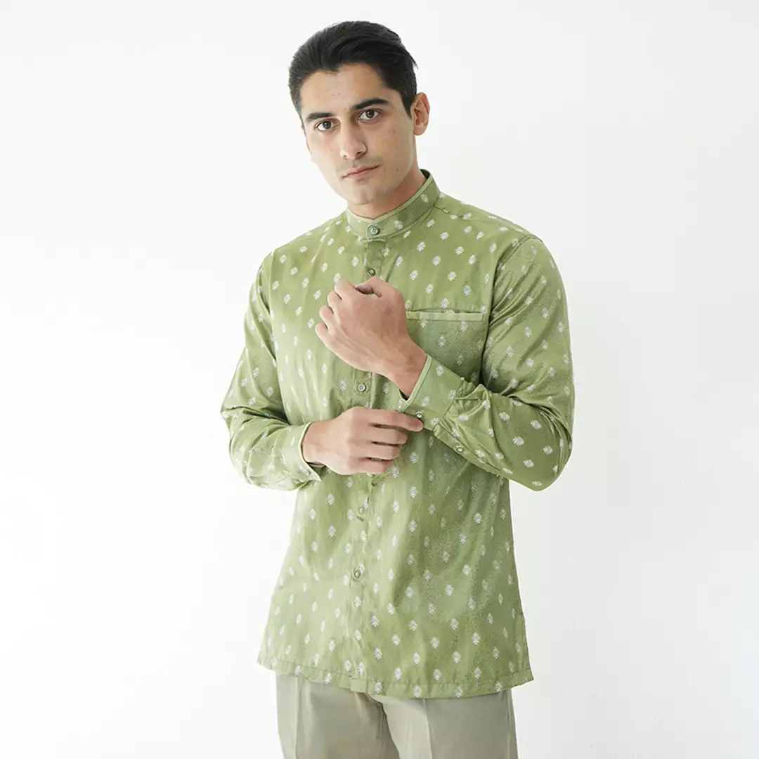 Casella Baju Koko Pria Lengan Panjang | Baju Koko Batik Syam 9983 Army