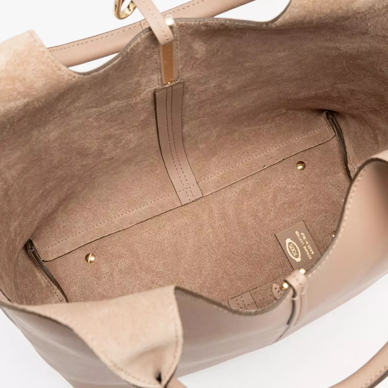 Central Stitching Leather Small Shopping Bag Natural