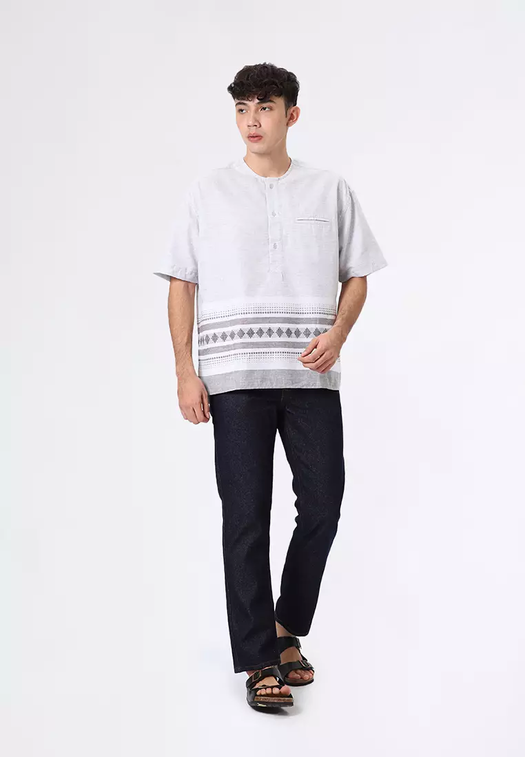 Kemeja Koko Pria Lengan Pendek Baju Muslim Pria RUSYD GREY