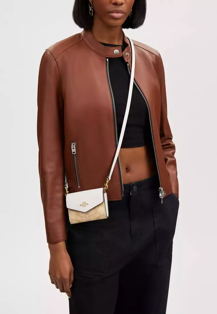 Coach Mini Envelope Wallet With Strap In Signature Canvas Light Khaki Chalk