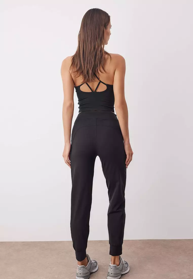 Black Brushed Soft Fabric Pocketed Sports Knitted Sweatpants