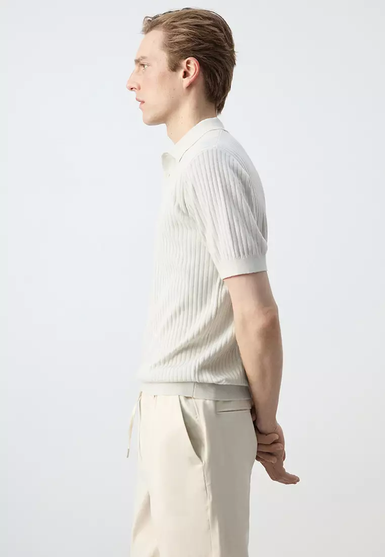 Rib-Knit Cotton-Blend Polo Shirt