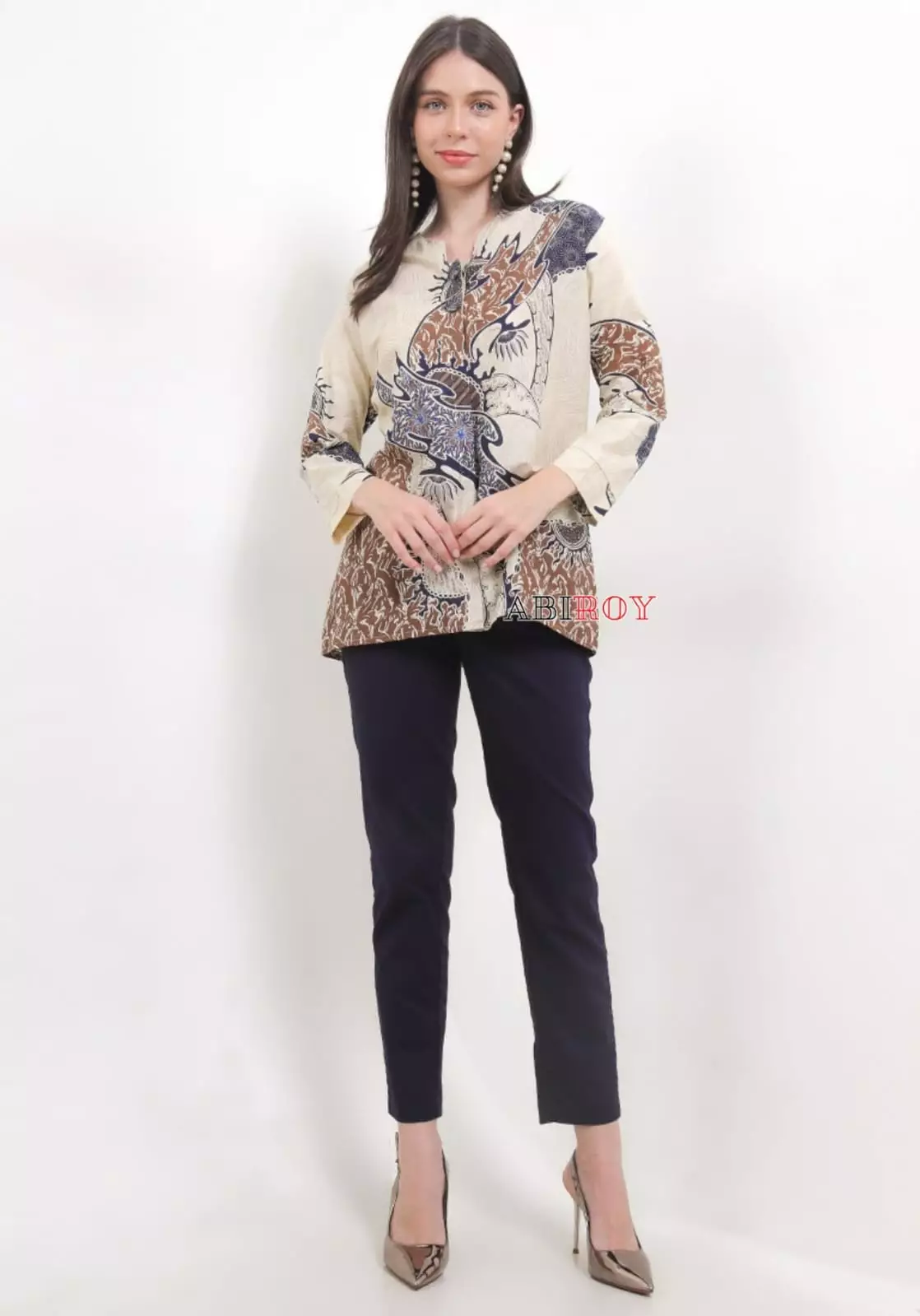 Blouse Batik Mahesintra Putih Premium Slimfit Elegant NLN
