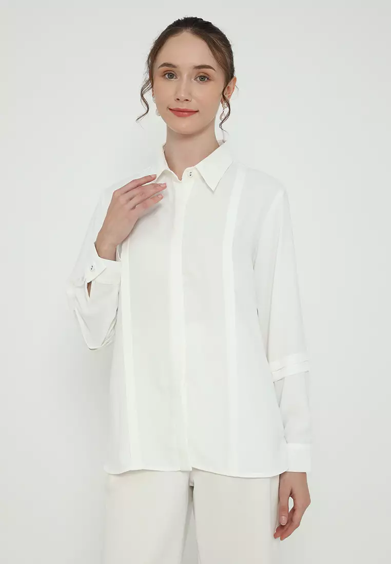 Shirt White Long Sleeve Material Crepe Plain Arlette By Brilliant Girl Warna Putih