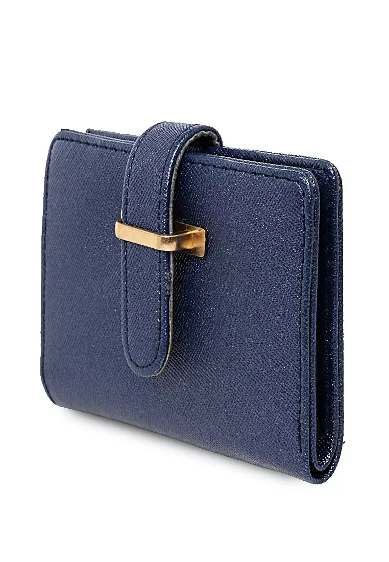 Jareth Dompet Wanita Motif Polos Simple Pengait Slot - Navy