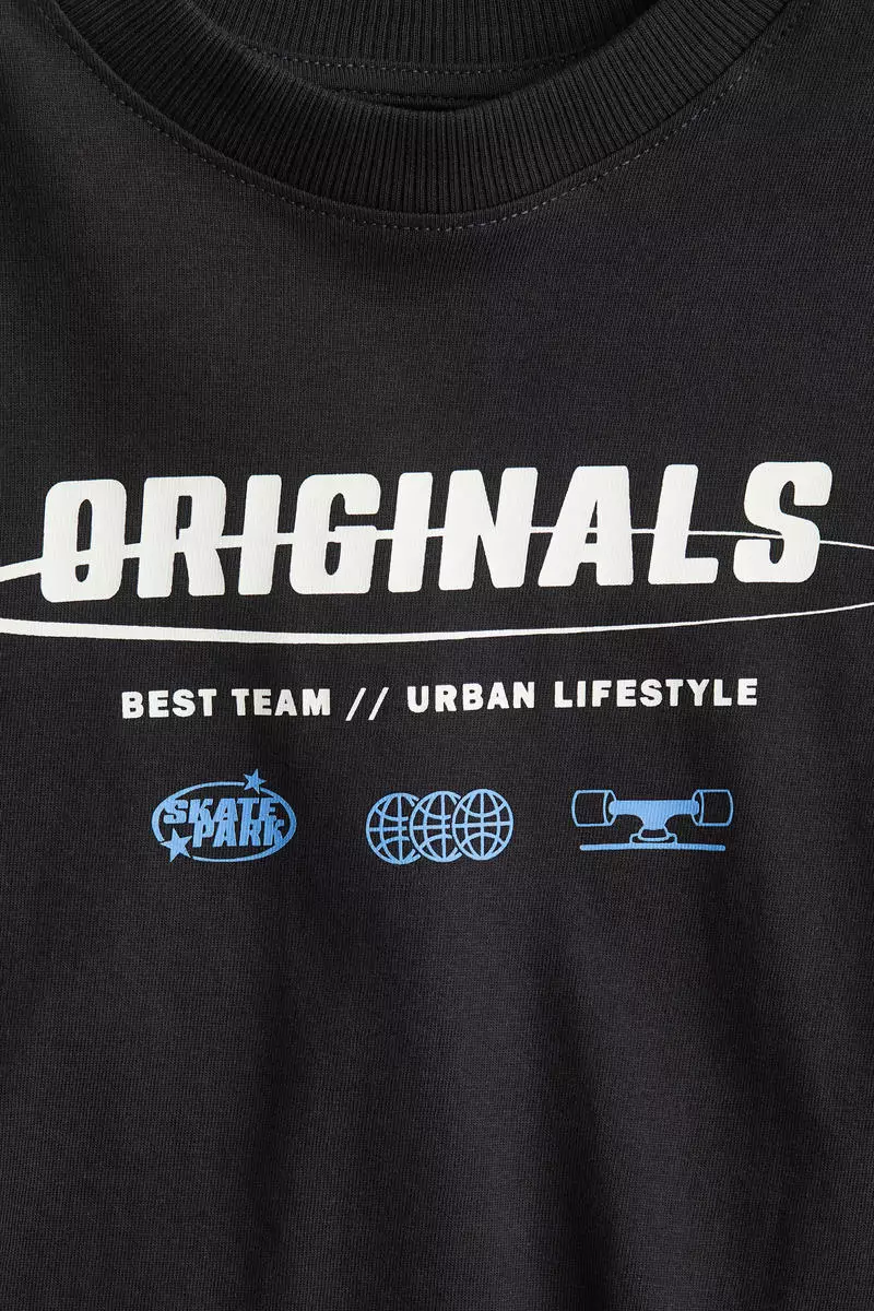 Print-motif cotton T-shirt