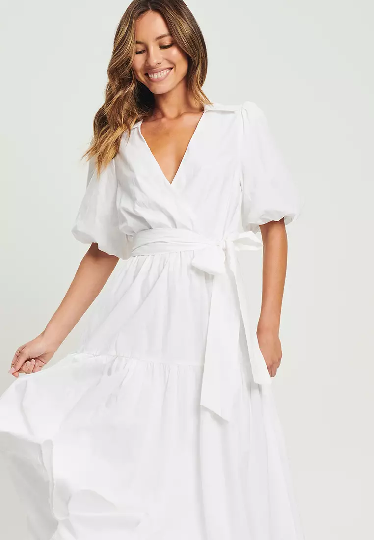 White chiffon cheap wrap dress