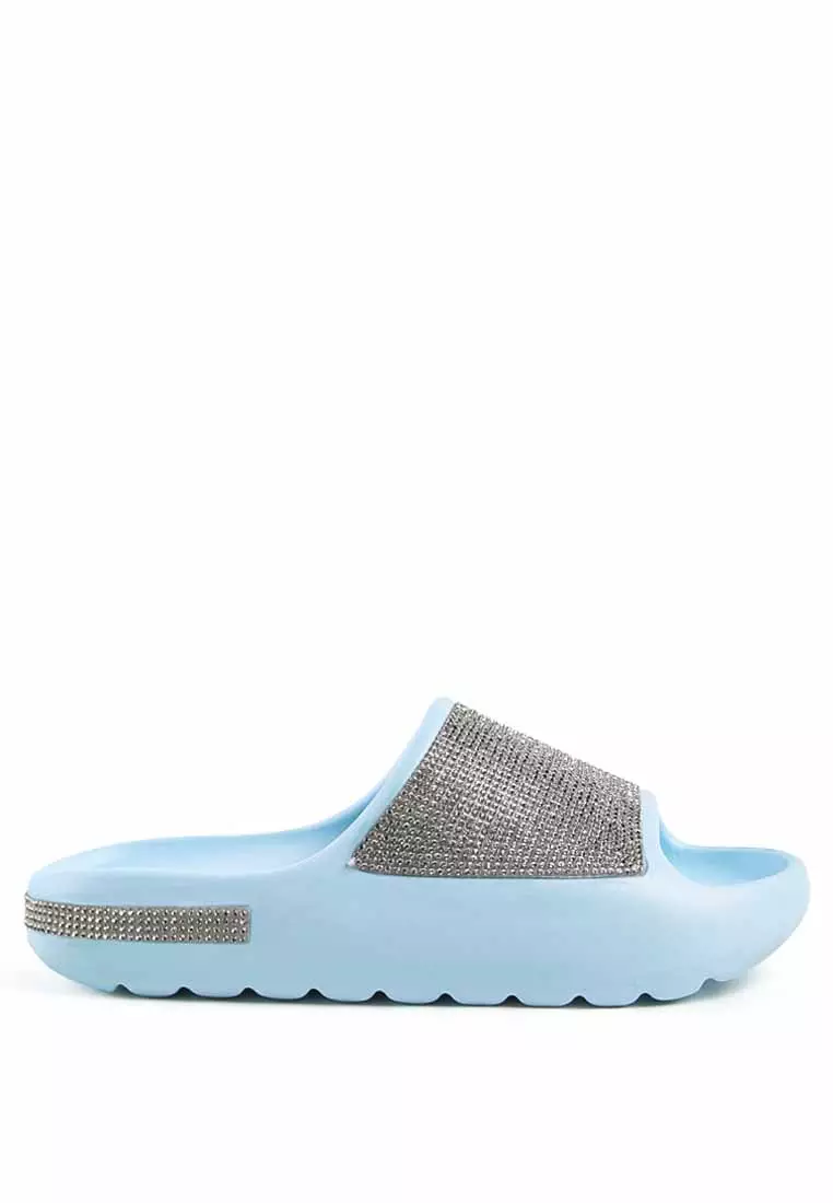 Discount on London Rag  shoes - SKU: Diamante Pool Slides In Blue