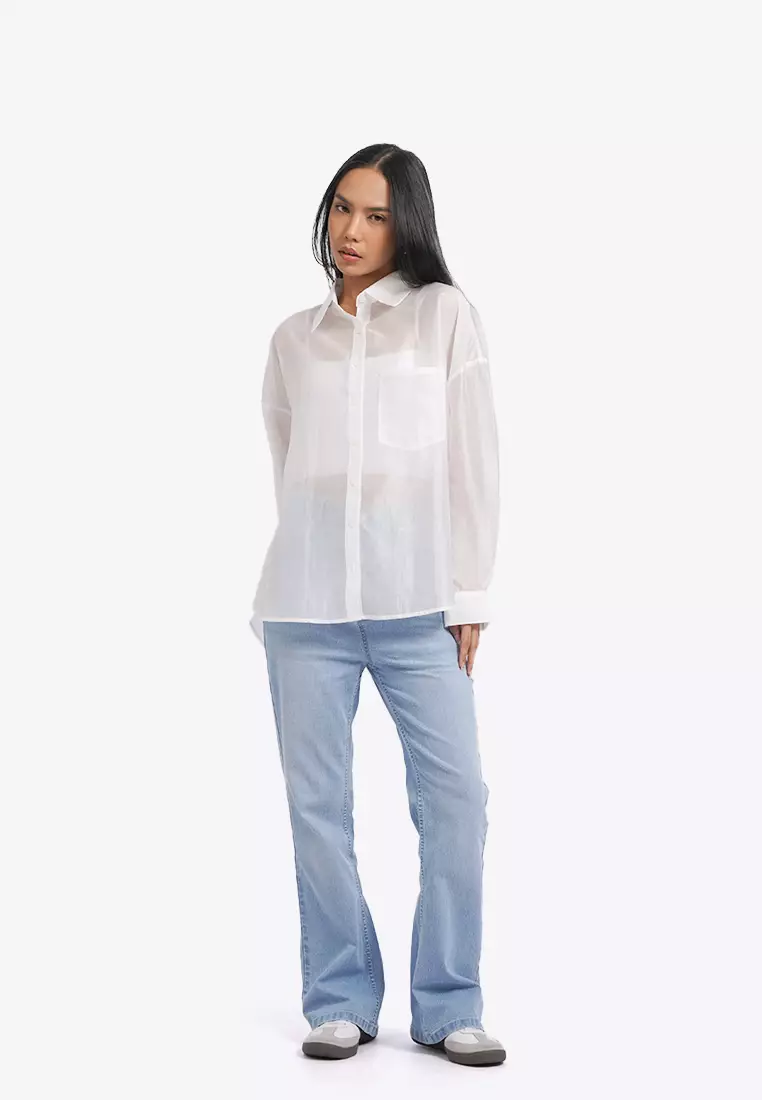 Oversized Long Sleeve Sheer Shirt